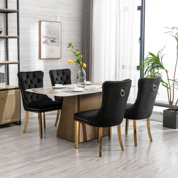 Aaden 2x Velvet Dining Chairs With Golden Metal Legs-black