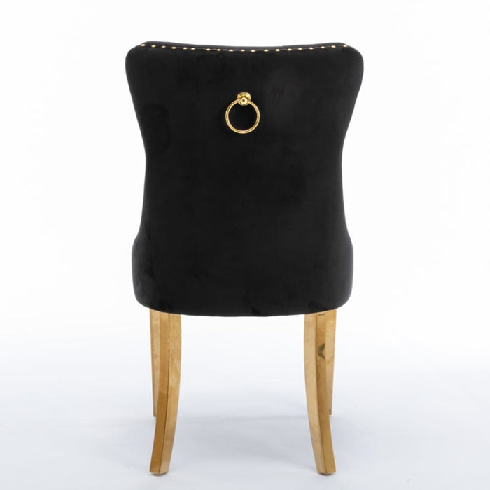 Aaden 2x Velvet Dining Chairs With Golden Metal Legs-black