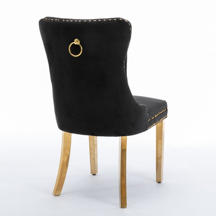 Aaden 2x Velvet Dining Chairs With Golden Metal Legs-black