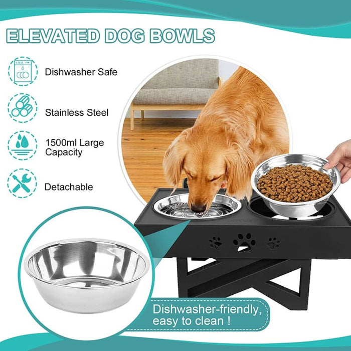 Adjustable 3-height Elevated Dog Bowls Stainless Steel Pet