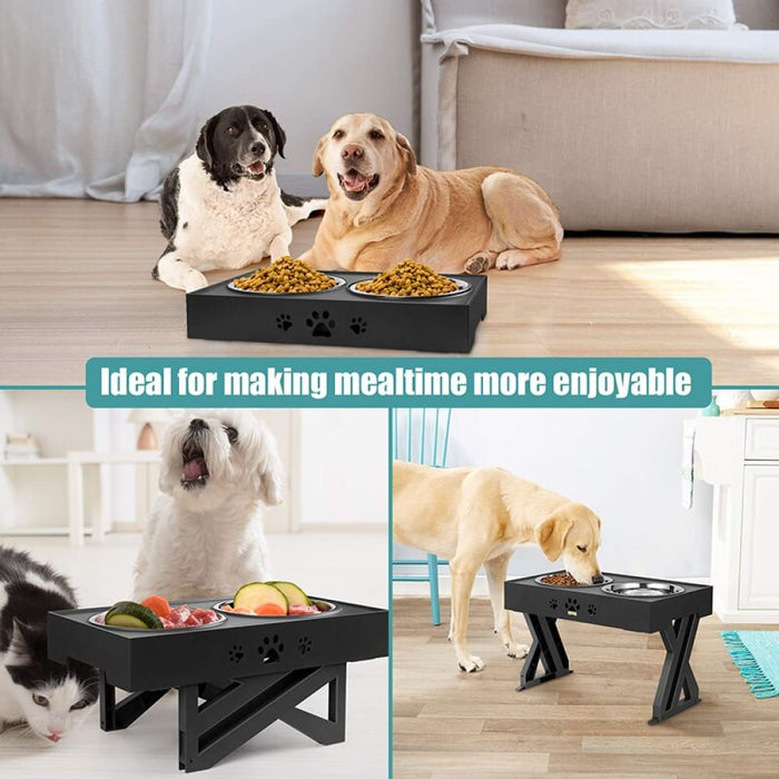 Adjustable 3-height Elevated Dog Bowls Stainless Steel Pet