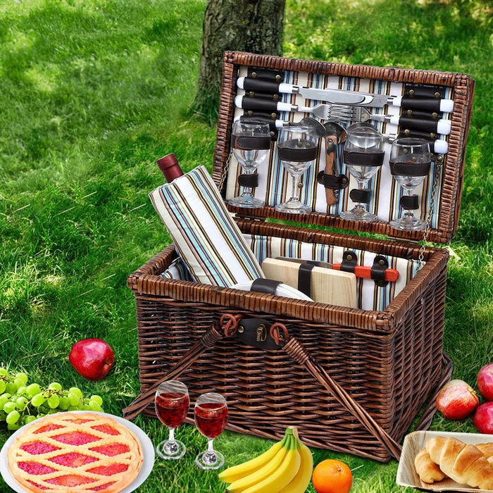 Alfresco Deluxe 4 Person Picnic Basket Set Folding Outdoor