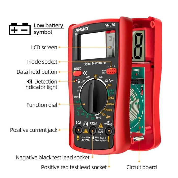 Aneng Dm850 Digital Multimeter 1999 Counts Ac Dc Voltage