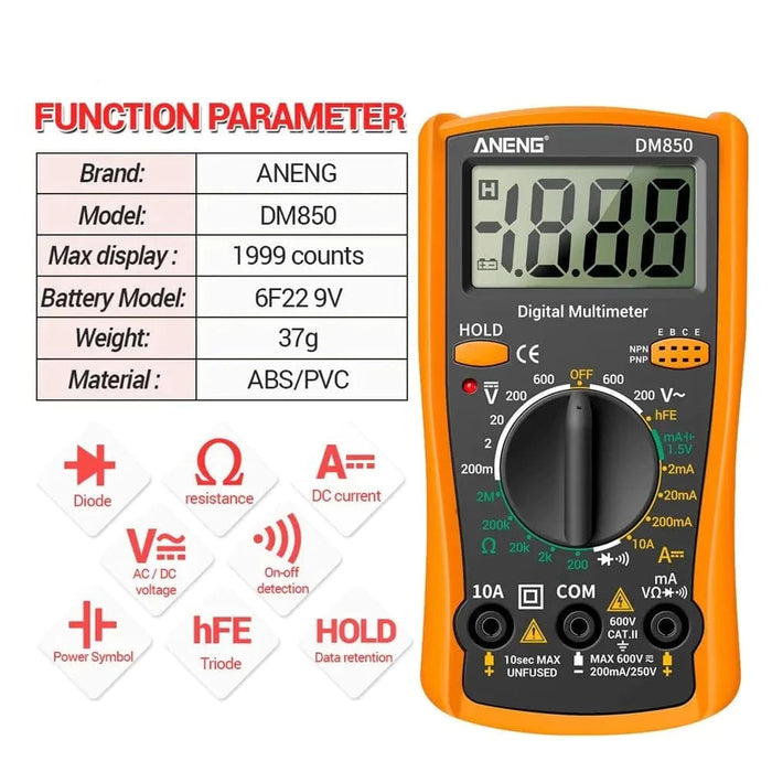 Aneng Dm850 Digital Multimeter 1999 Counts Ac Dc Voltage