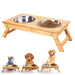 Anti - skidding Adjustable Bamboo Pet Feeder Double Dog