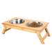 Anti - skidding Adjustable Bamboo Pet Feeder Double Dog