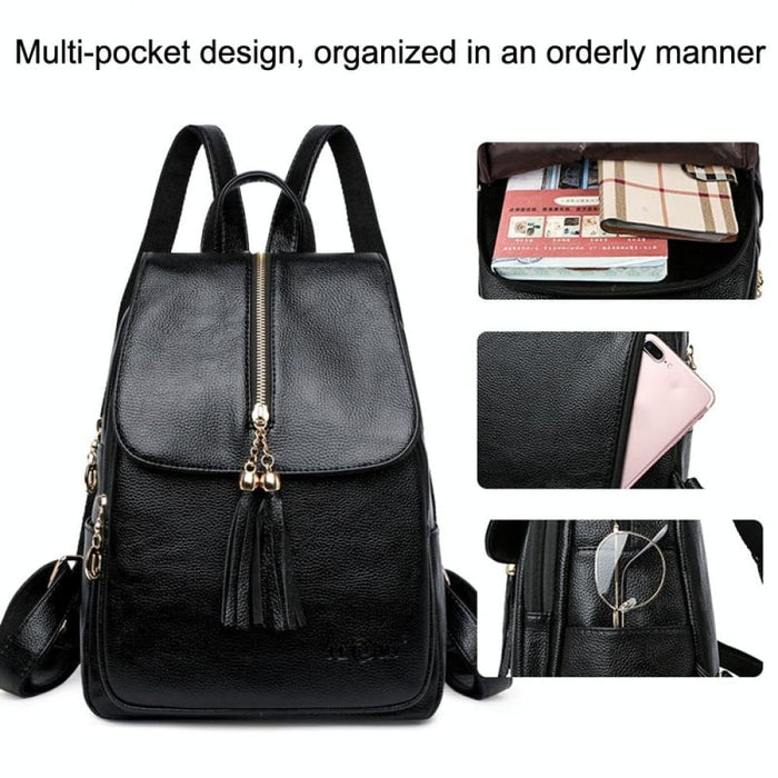 Anti Theft Leather Travel Backpack