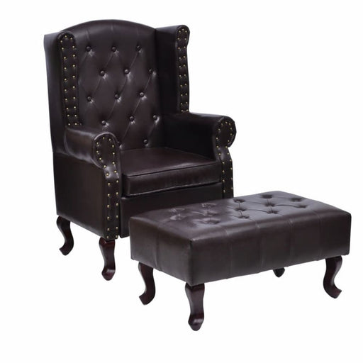 Armchair With Footstool Dark Brown Faux Leather Gl8896