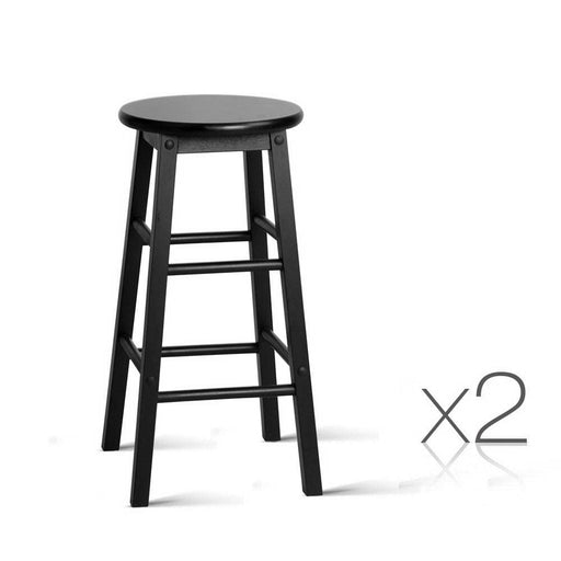 Artiss Set Of 2 Beech Wood Backless Bar Stools - Black