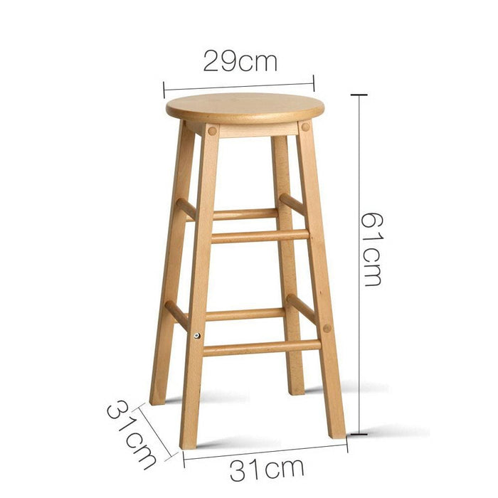 Artiss Set Of 2 Beech Wood Backless Bar Stools - Natural