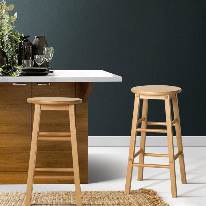 Artiss Set Of 2 Beech Wood Backless Bar Stools - Natural