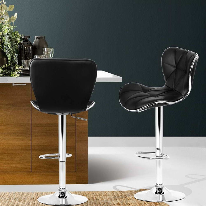 Artiss Set Of 2 Pu Leather Patterned Bar Stools - Black