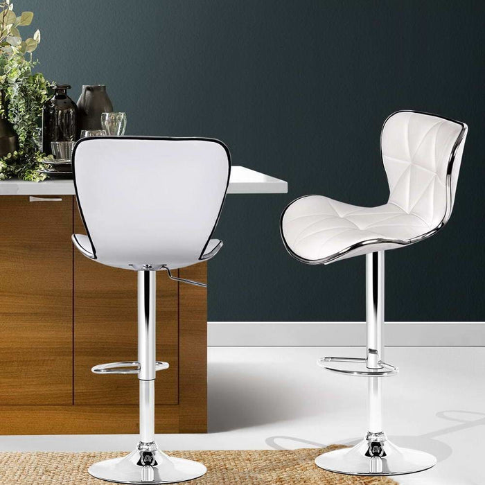 Artiss Set Of 2 Pu Leather Patterned Bar Stools - White