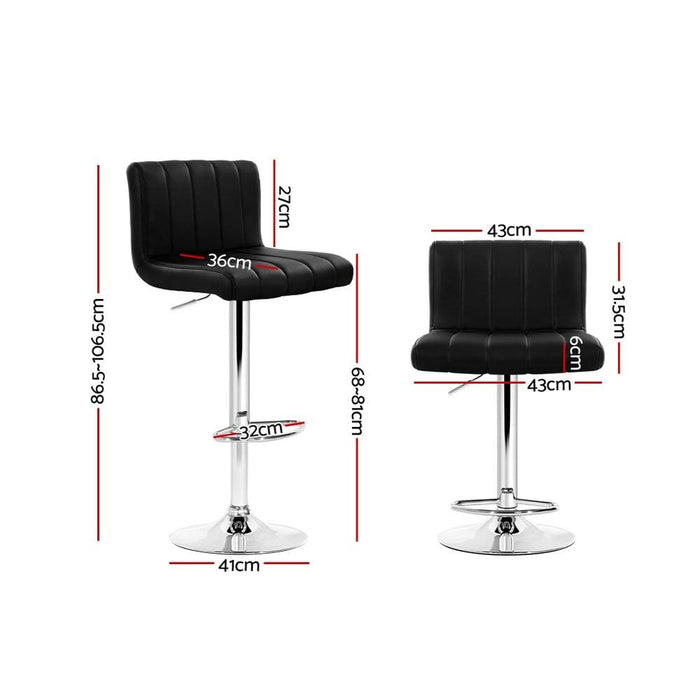 Artiss Set Of 2 Line Style Pu Leather Bar Stools - Black