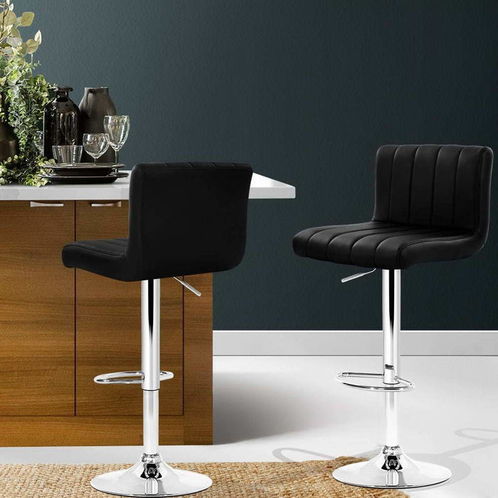 Artiss Set Of 2 Line Style Pu Leather Bar Stools - Black