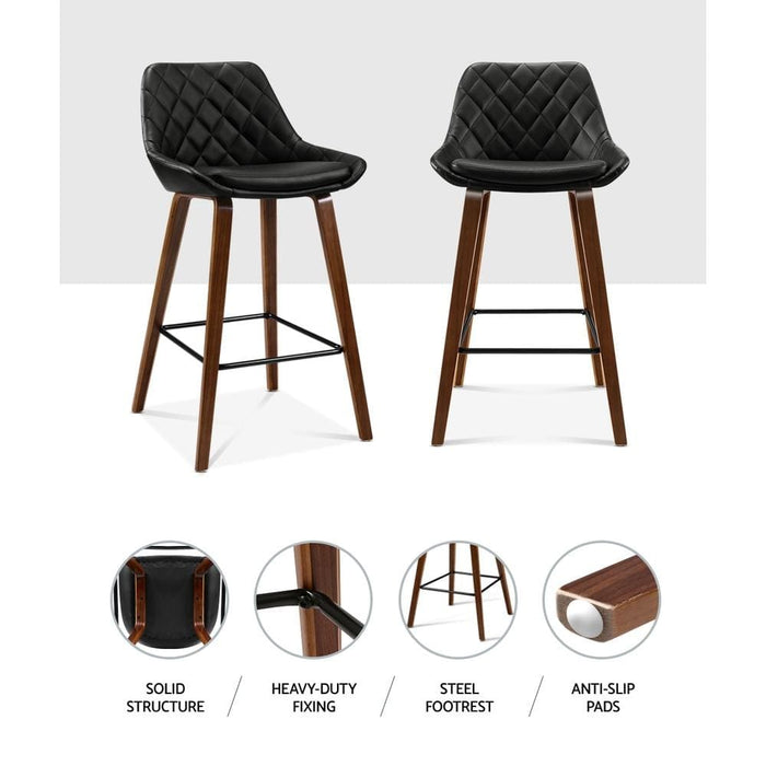 Artiss Set Of 2 Bar Stools Bentwood Pu Leather Diamond