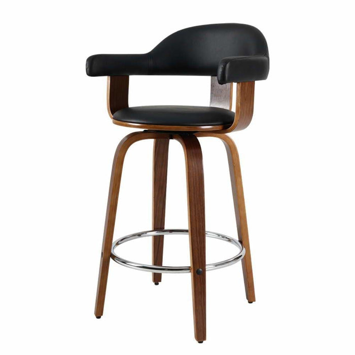 Artiss Set Of 2 Bar Stools Pu Leather Wooden Swivel - Wood