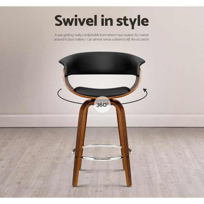 Artiss Set of 2 Swivel Pu Leather Bar Stool - Wood and Black