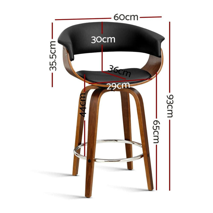 Artiss Set of 2 Swivel Pu Leather Bar Stool - Wood and Black