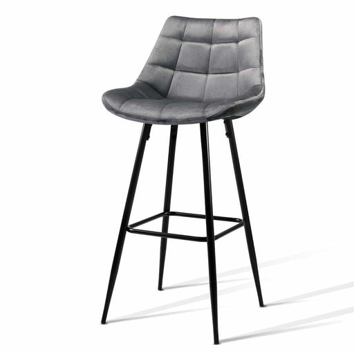 Artiss Set Of 2 Velvet Bar Stools - Grey