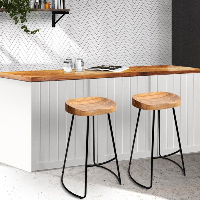 Artiss Set Of 2 Elm Wood Backless Bar Stools 65cm - Black