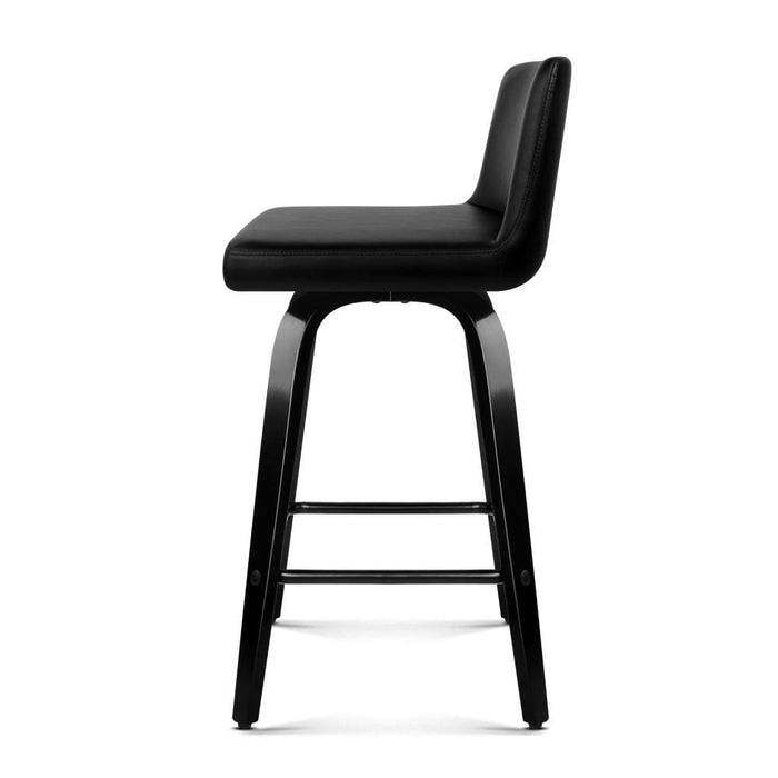 Artiss Set Of 2 Wooden Pu Leather Bar Stool - Black