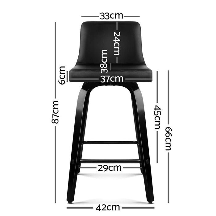 Artiss Set Of 2 Wooden Pu Leather Bar Stool - Black