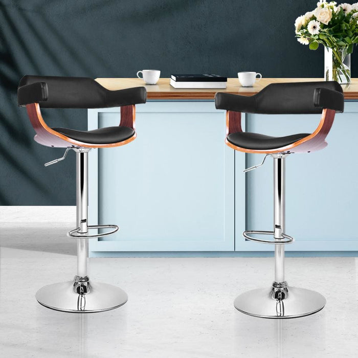 Artiss Set Of 2 Wooden Bar Stool - Black And Wood