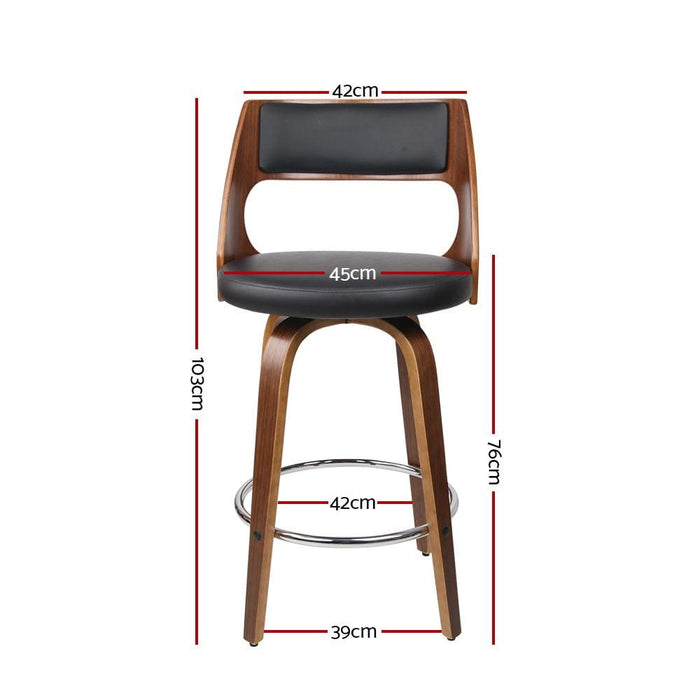 Artiss Set Of 2 Wooden Bar Stools Pu Leather - Black