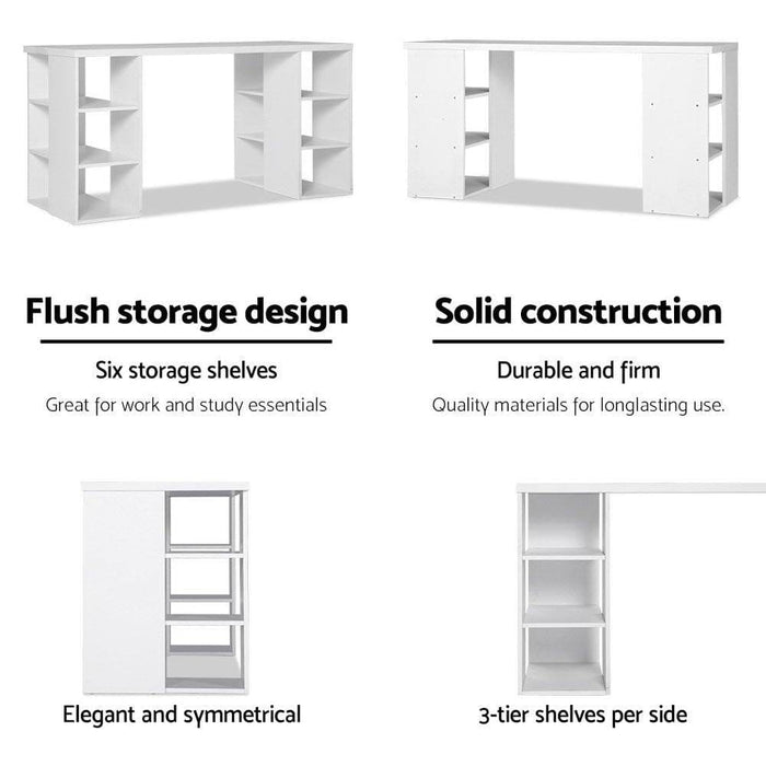 Artiss 3 Level Desk With Storage & Bookshelf - White