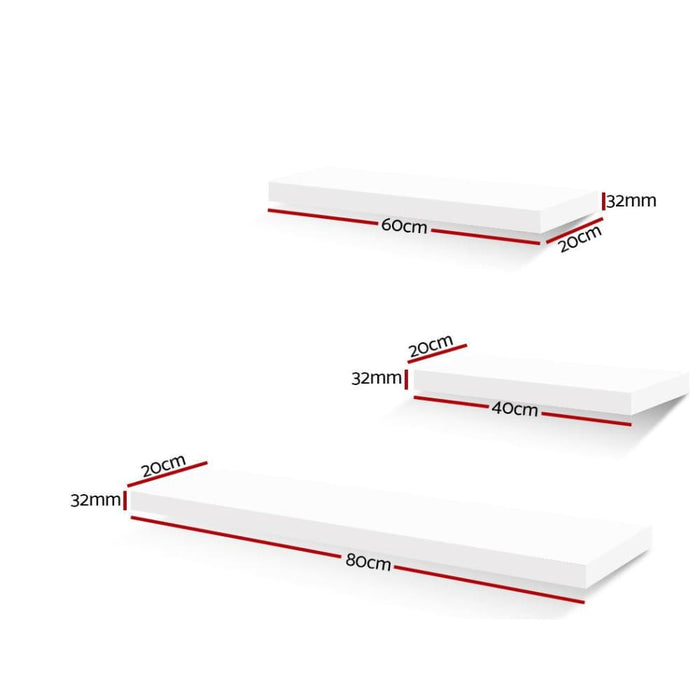 Artiss 3 Piece Floating Wall Shelves - White