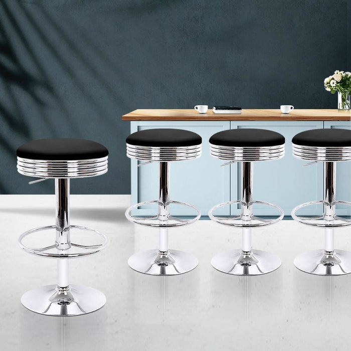 Artiss Set Of 4 Pu Leather Backless Bar Stools - Black