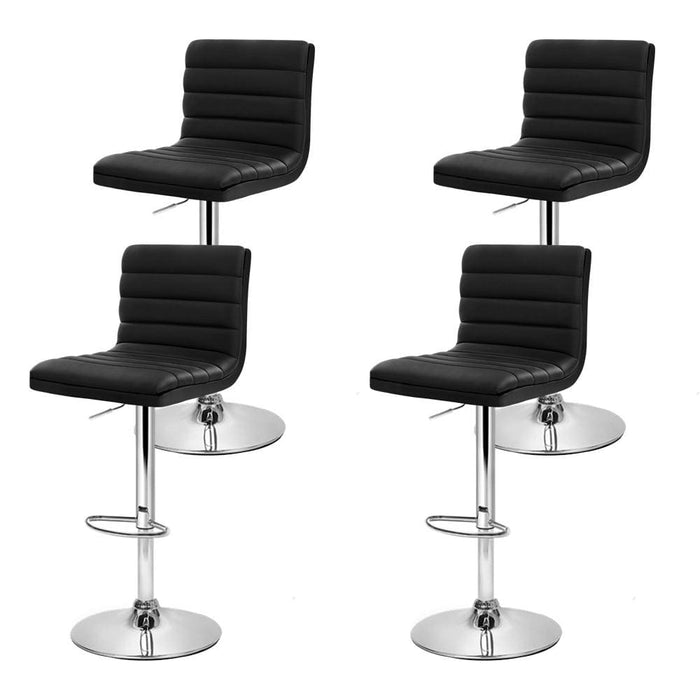 Artiss Set Of 4 Pu Leather Lined Pattern Bar Stools- Black