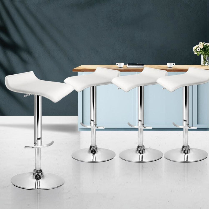 Artiss Set Of 4 Pu Leather Wave Style Bar Stools - White