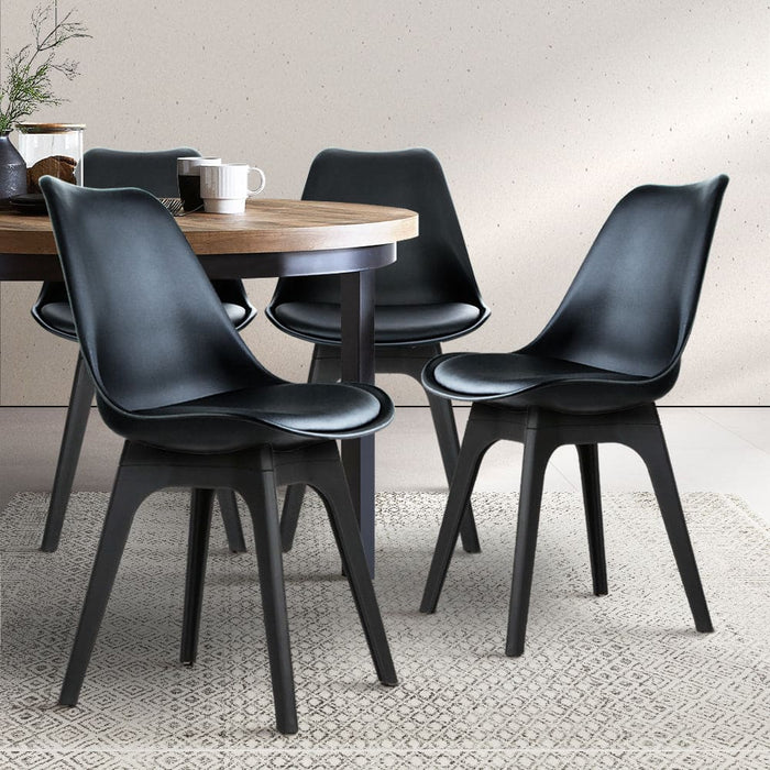 Artiss Set Of 4 Retro Padded Dining Chair - Black