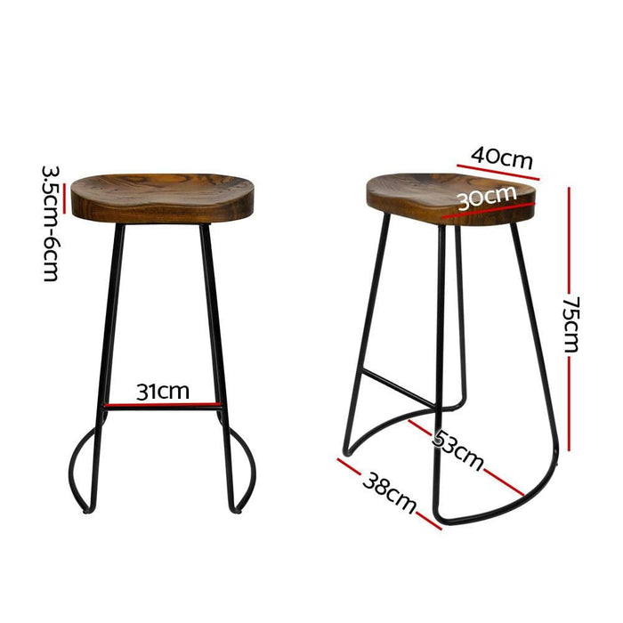 Artiss Set Of 4 Elm Wood Backless Bar Stools 75cm - Black