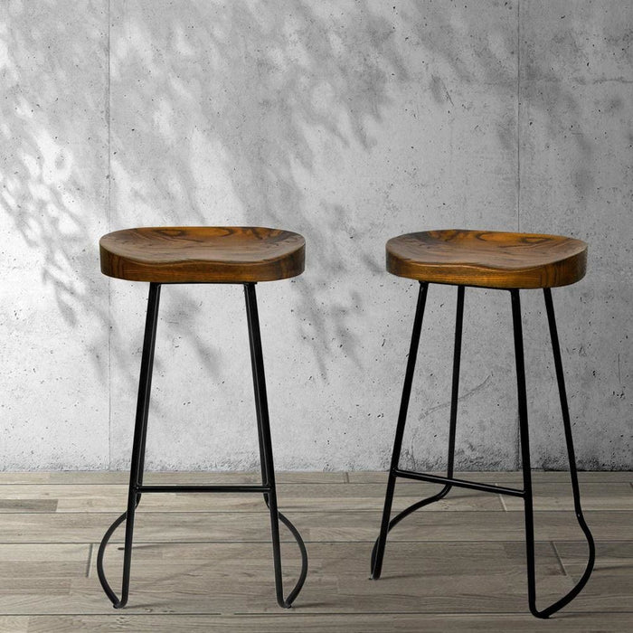 Artiss Set Of 4 Elm Wood Backless Bar Stools 75cm - Black