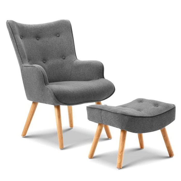 Artiss Armchair And Ottoman - Grey