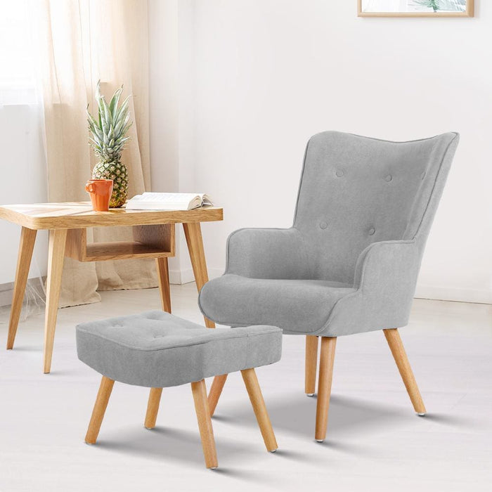 Nz Local Stock-artiss Armchair And Ottoman - Light Grey