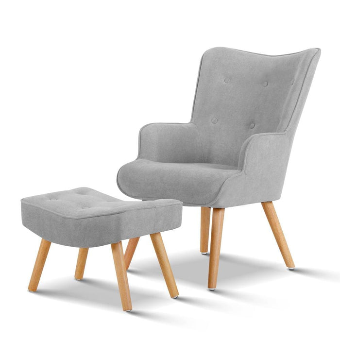 Nz Local Stock-artiss Armchair And Ottoman - Light Grey