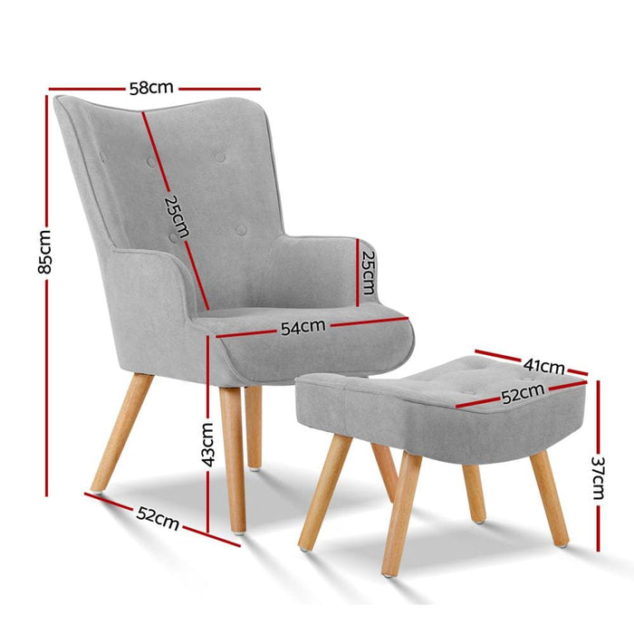 Nz Local Stock-artiss Armchair And Ottoman - Light Grey