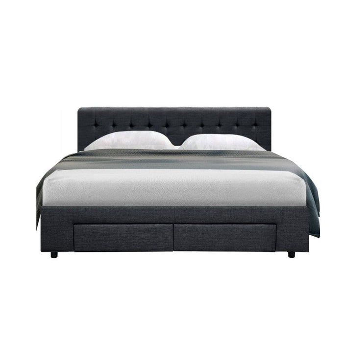 Artiss Avio Bed Frame Fabric Storage Drawers - Charcoal