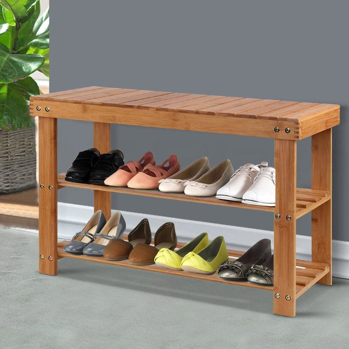 Artiss Bamboo Shoe Rack Wooden Seat Bench Organiser Shelf