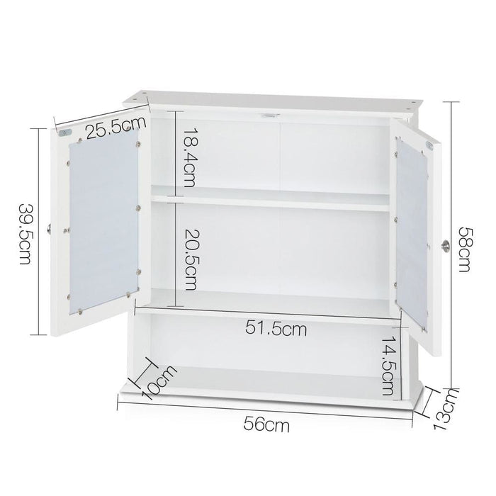 Artiss Bathroom Tallboy Storage Cabinet With Mirror - White