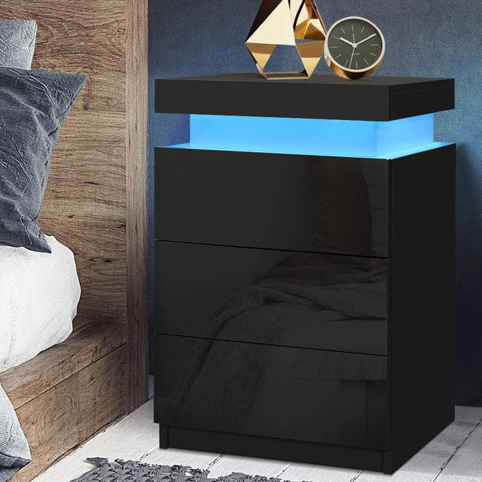 Artiss Bedside Tables Side Table 3 Drawers Rgb Led High