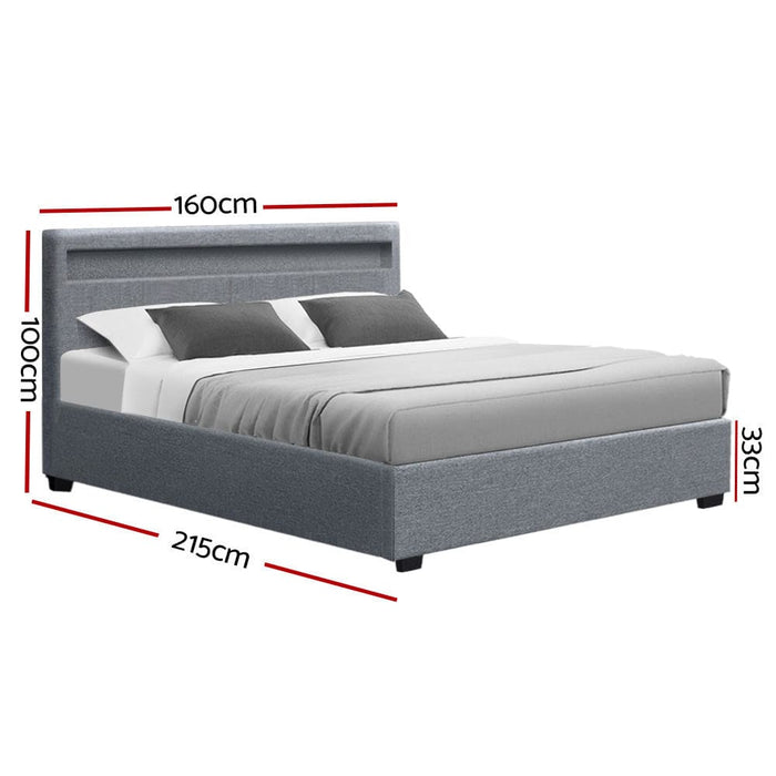 Artiss Cole Led Bed Frame Fabric Gas Lift Storage - Grey
