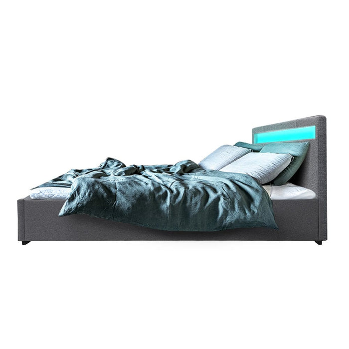 Artiss Cole Led Bed Frame Fabric Gas Lift Storage - Grey