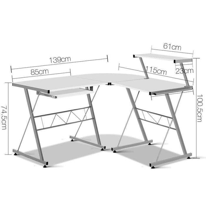 Artiss Corner Metal Pull Out Table Desk - White