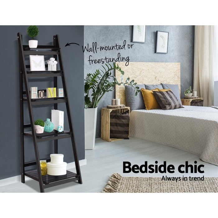 Artiss Display Shelf 5 Tier Wooden Ladder Stand Storage