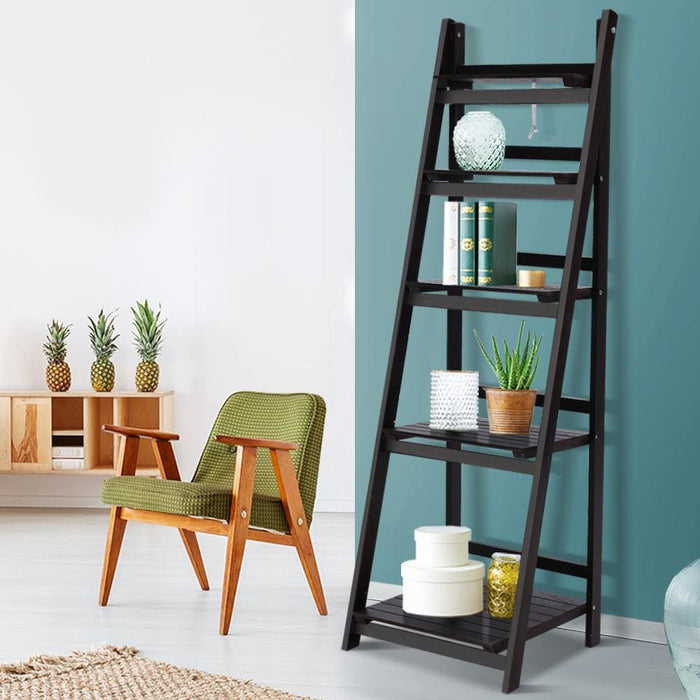 Artiss Display Shelf 5 Tier Wooden Ladder Stand Storage